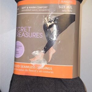 Secret Treasures Black Fleece Lined footless Leggings New Soft & Warm sz M/L